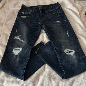 American Eagle Outfitters Men's Dark Indigo Distressed Skinny Jeans